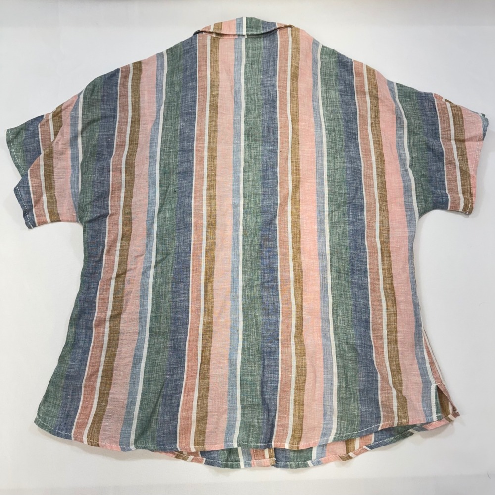 Garnet Hill Button Down S/S Shirt Womens 10 Multi Color Striped 100% Linen Top - Picture 4 of 11